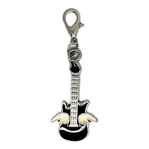 Silver Tone Black and White Enamel Winged Guitar Charm